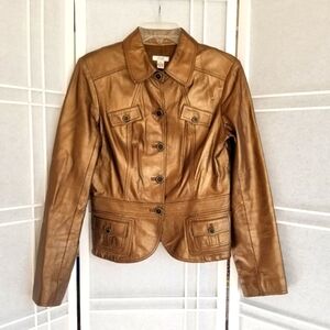 Cache vintage Y2k genuine leather brown tan bronze jacket